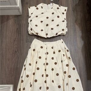 glam Cream Maxi Skirt set  with Brown Polka Dots